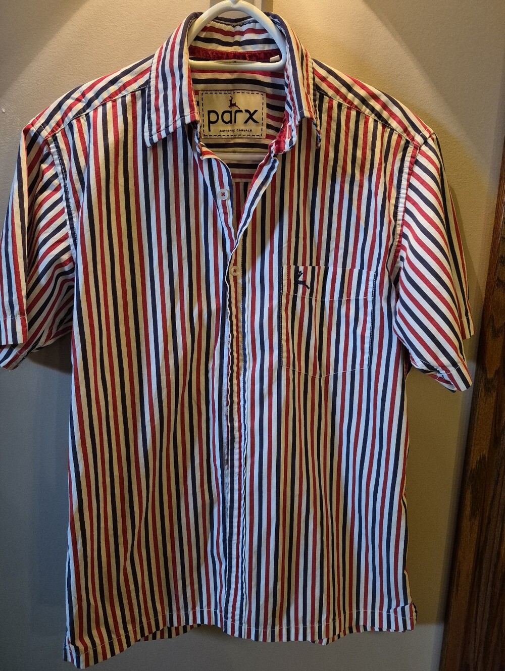 Parx Men's Short-Sleeved Striped Button-Up Shirt